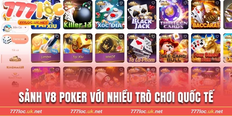 Sảnh V8 Poker với nhiều trò chơi quốc tế